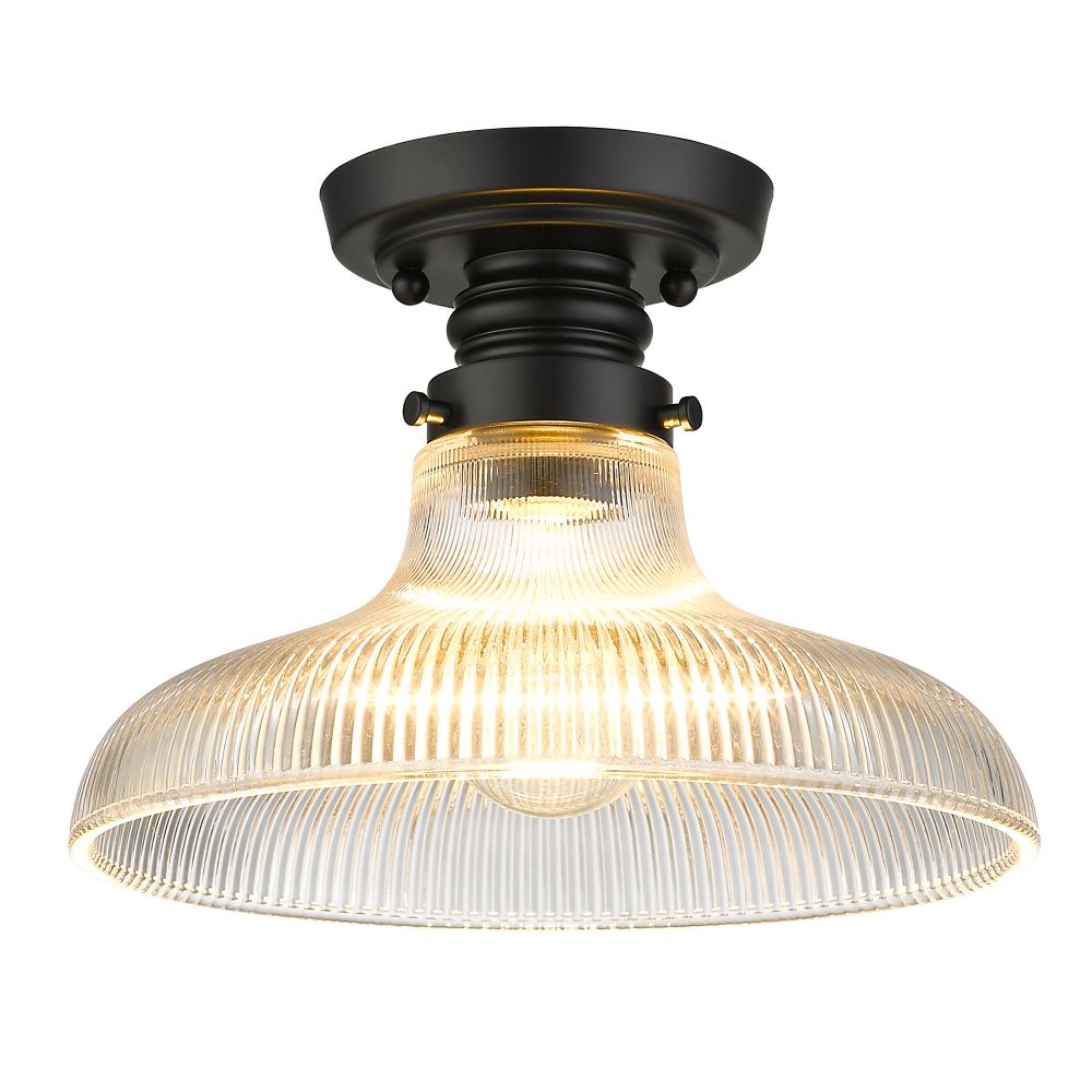 Golden Lighting 0307-FM10 BLK-ROG Clary Flush Mount - 10" in Matte Black with Ribbed Optic Glass Shade
